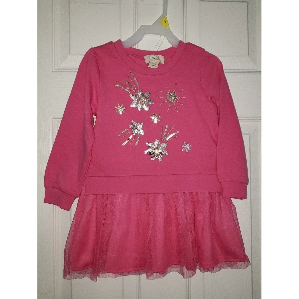 Peek Toddler Girls NWT Dress long Sleeve Pink Sequence Size‎ 3T